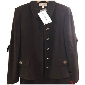 St John Womens Brown Marie Gray 2 Pc Button Down Blazer Skirt Suit Set Size 4